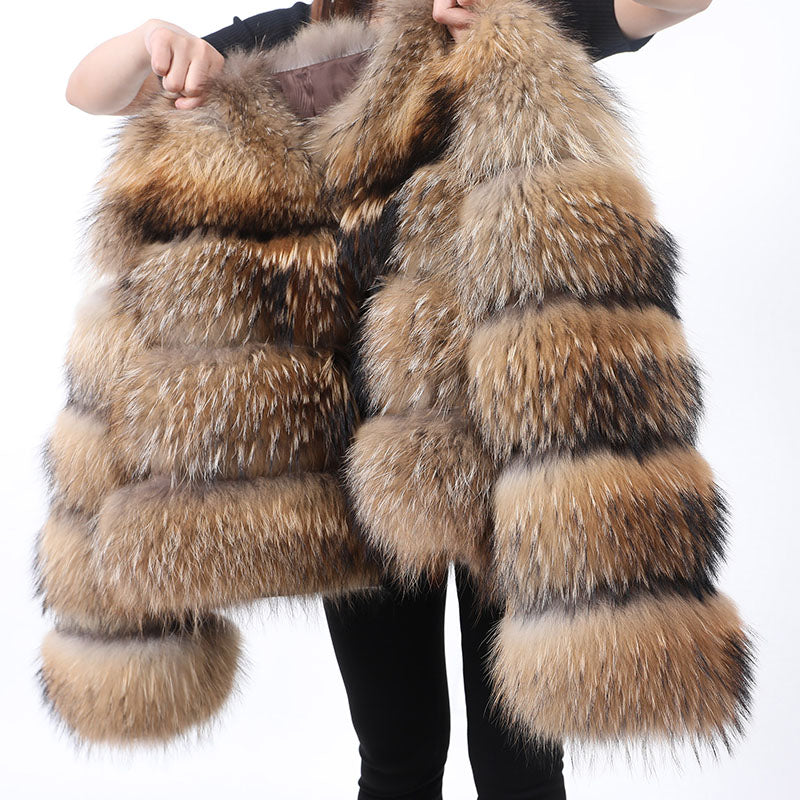 Fur Coat Raccoon Dog Fur Splicing