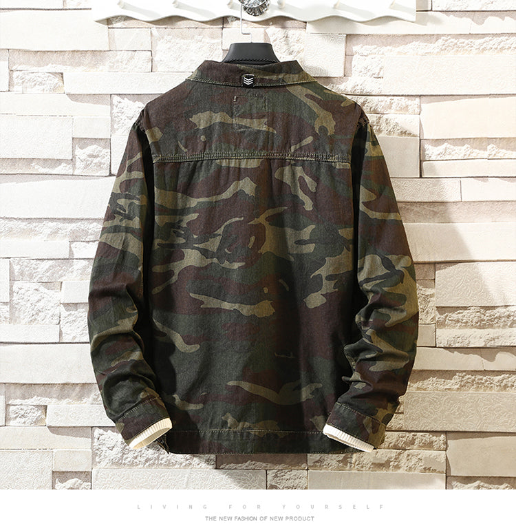 New Mens Camouflage Denim Jacket