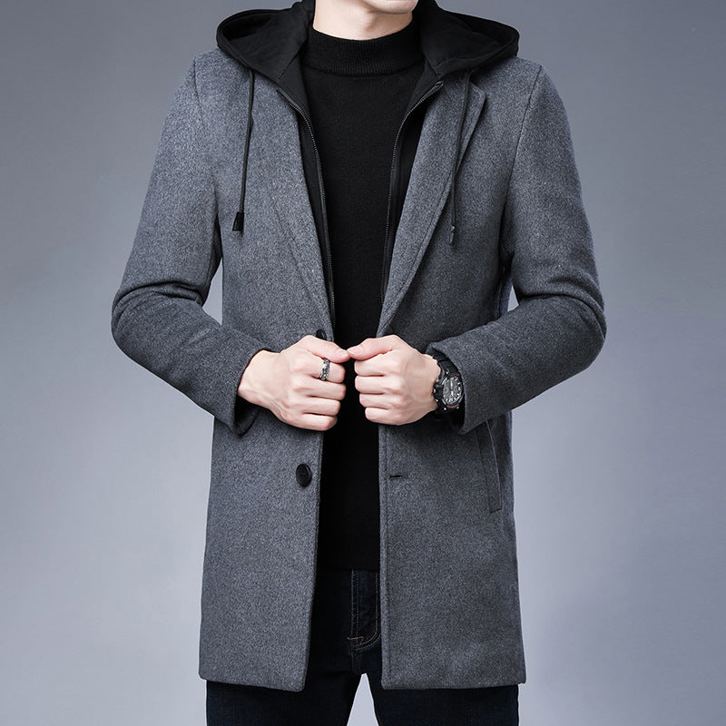 Mens Detachable Hooded Woolen Winter Coat