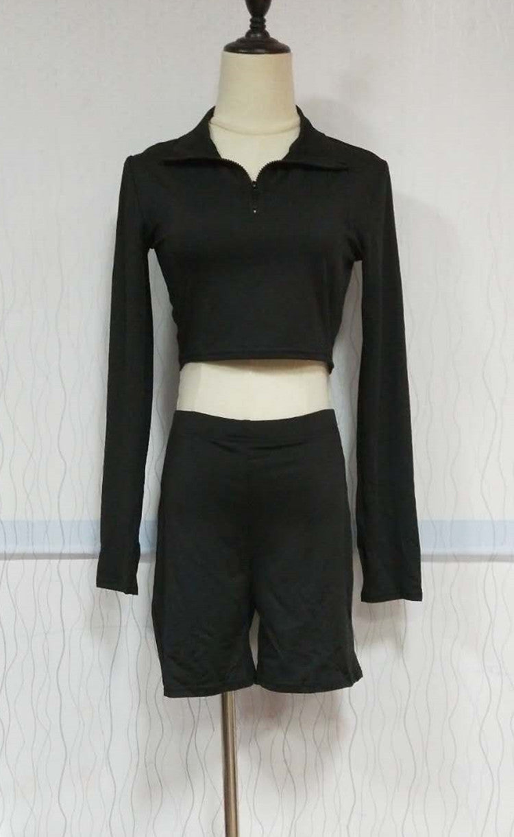 Finger Zip Top and Shorts High Waist Tracksuit