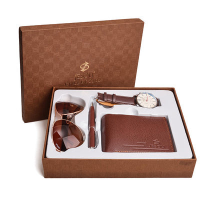 Business Gift Set Fashion Glasses Quartz Watch Multi-Card Wallet Father's Day Business Gift Box