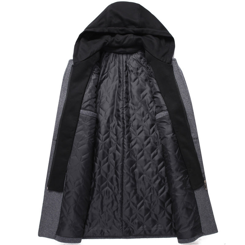 Mens Detachable Hooded Woolen Winter Coat