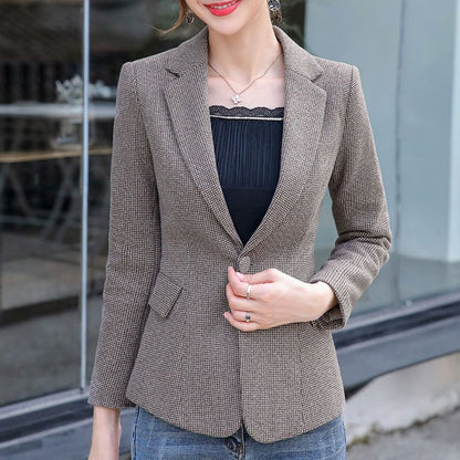 Woolen Suit Jacket Thickened And Slimmer Plaid