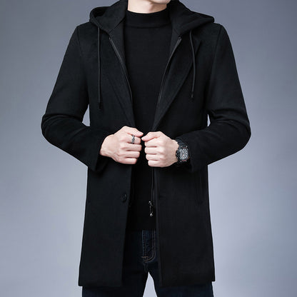 Mens Detachable Hooded Woolen Winter Coat