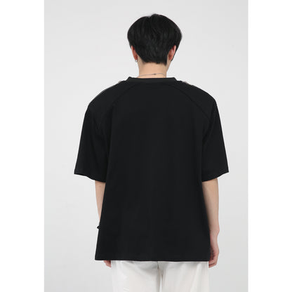 Simple Printed Zipper Shoulder Pad Design T-Shirt For Men