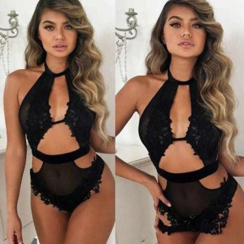 Mesh See-Through Printed Sexy Lingerie Bodysuit