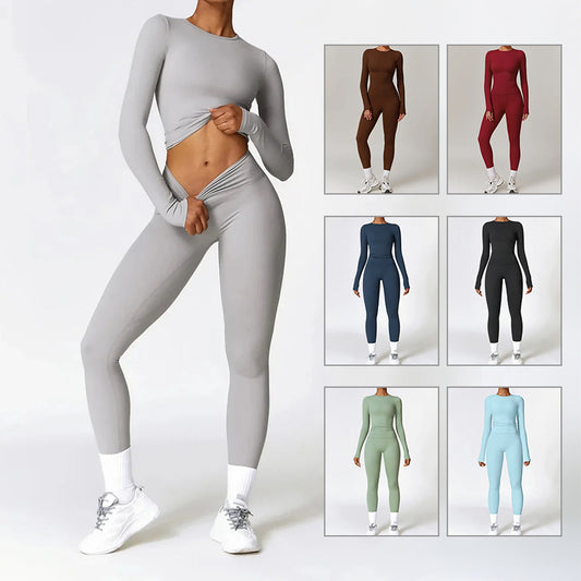 Tight-fitting Brushed Yoga Suit Quick-drying Fitness Clothes  Fitness Long Sleeve Tracksuits