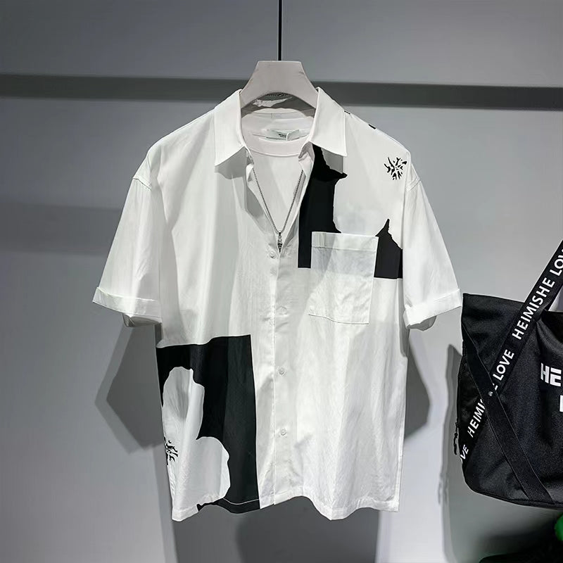 Design Contrast Short-Sleeved Shirt For Men