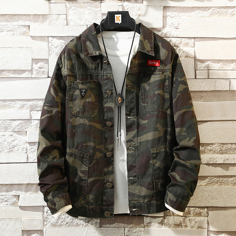 New Mens Camouflage Denim Jacket