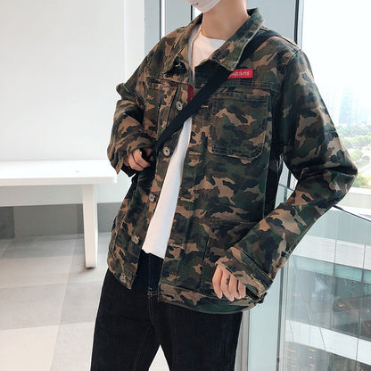 New Mens Camouflage Denim Jacket